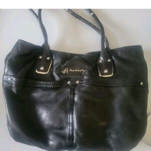 B Makowski Large Black Pebbled Leather Shoulder Tote Bag Purse Silver Hardware